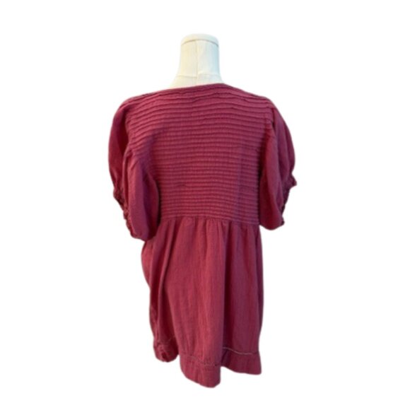 Free People Women’s Puff Sleeve Textured Boho Top Size Medium - Picture 5 of 7